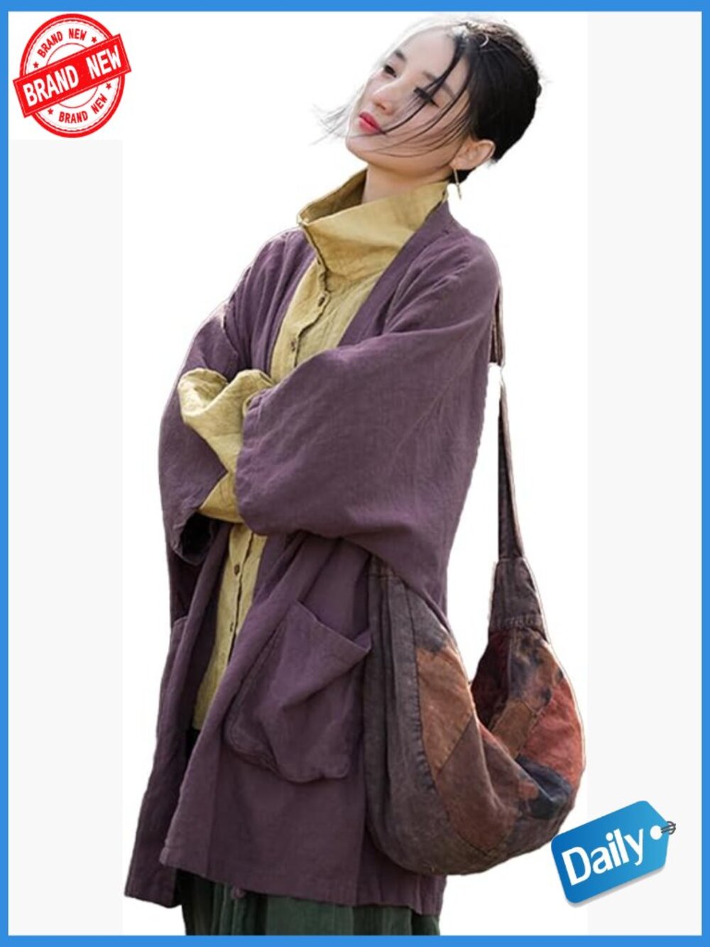 Oversized Ramie Cotton Kimono Cardigan with Pockets